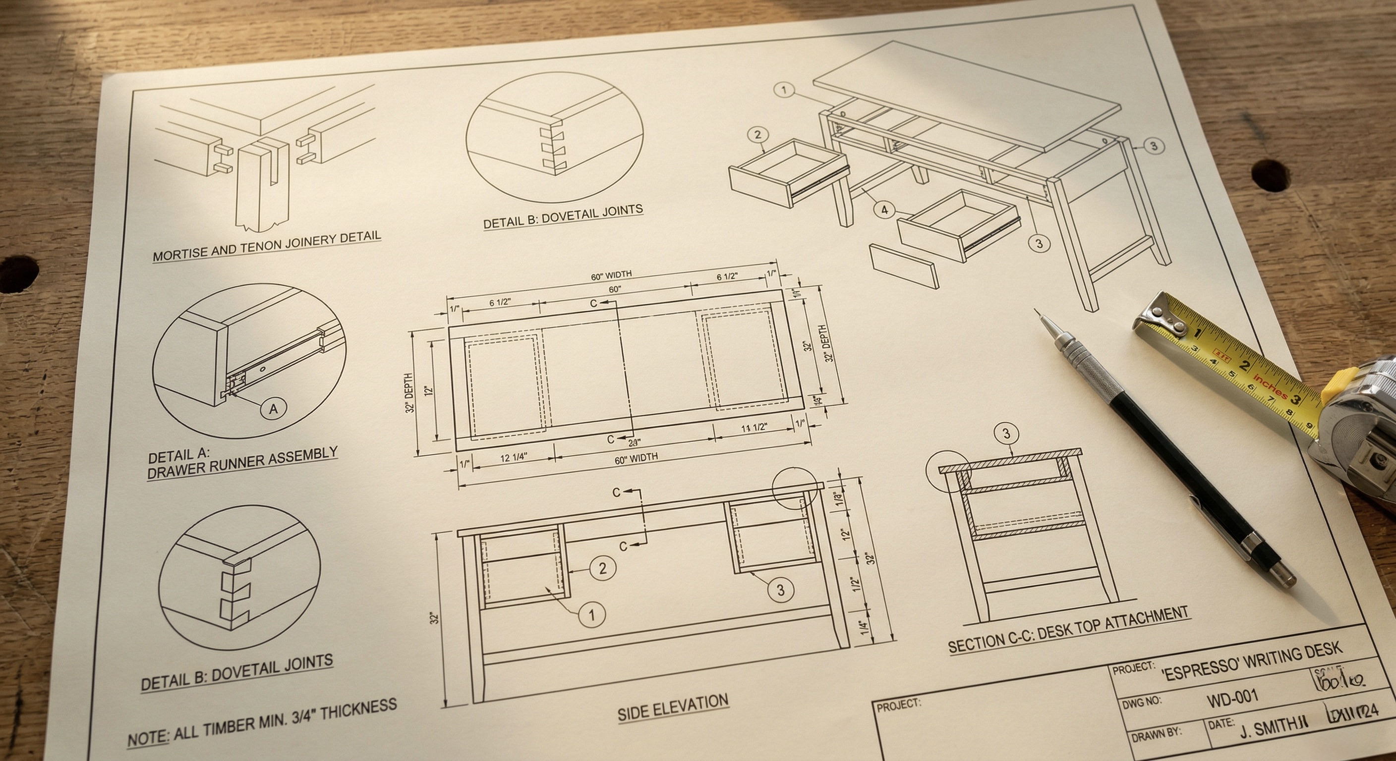 Detailed woodworking plan with measurements